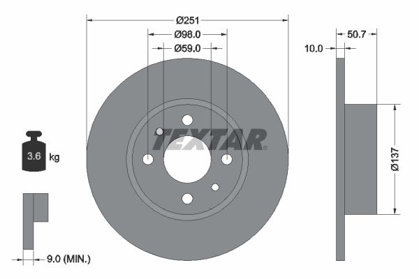 BOSCH 0 986 478 238 Remschijf achter düz (251.5mm)
