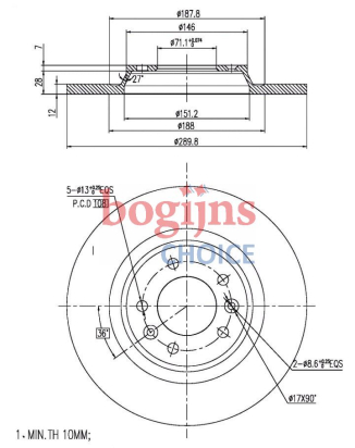 BOSCH 0 986 479 194 Remschijf, 290x12mm, 5x108, volledig