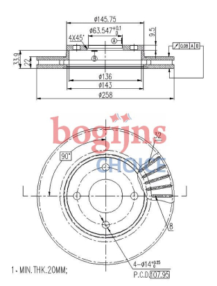 BOSCH Remschijf, 258x22mm, 4x108, Geventileerd