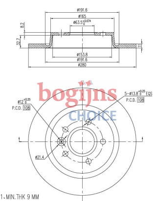 [BOSCH 0986479S49] BOSCH Remschijf, 280x11mm, 5x108, volledig
