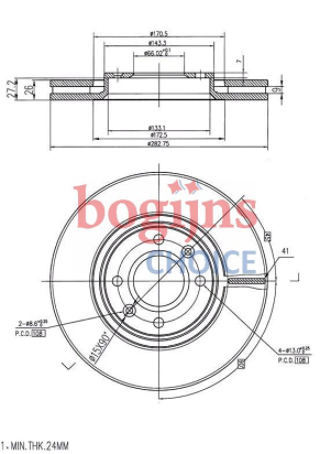 [BOSCH 0986479W69] BOSCH Remschijf, 283x26mm, 4x108, Geventileerd