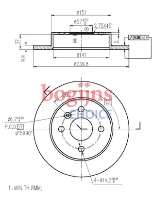 DELPHI BG3403 Remschijf: 240x10mm, 4, volledig