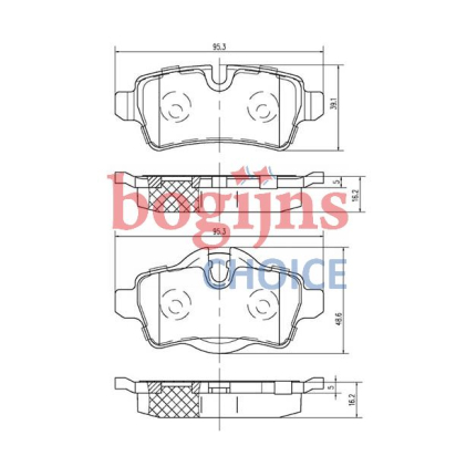 Remblokken, Achteras, voorbereid voor waarschuwing bij slijtage